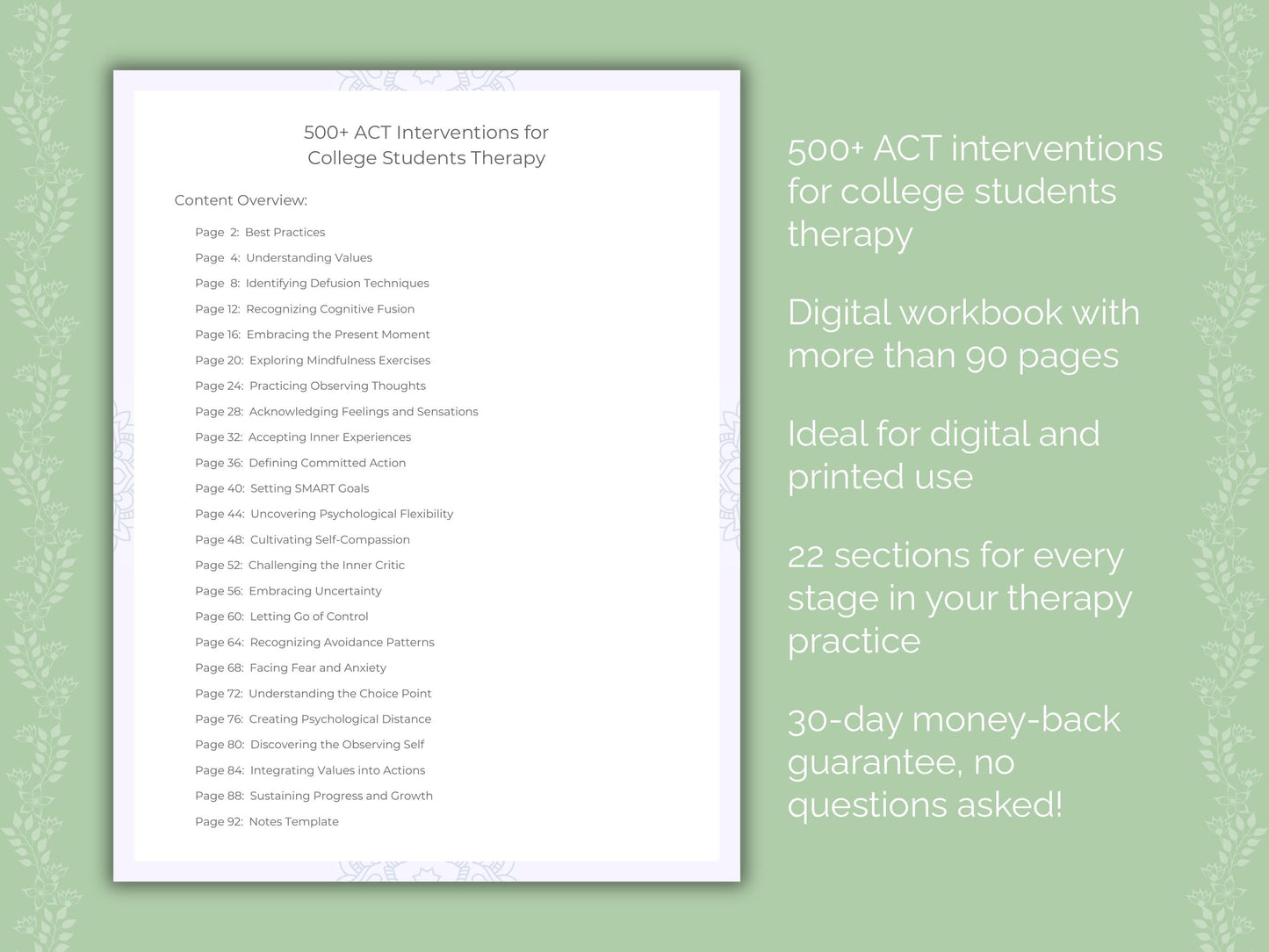 College Students Acceptance and Commitment Therapy (ACT) Therapist Worksheets