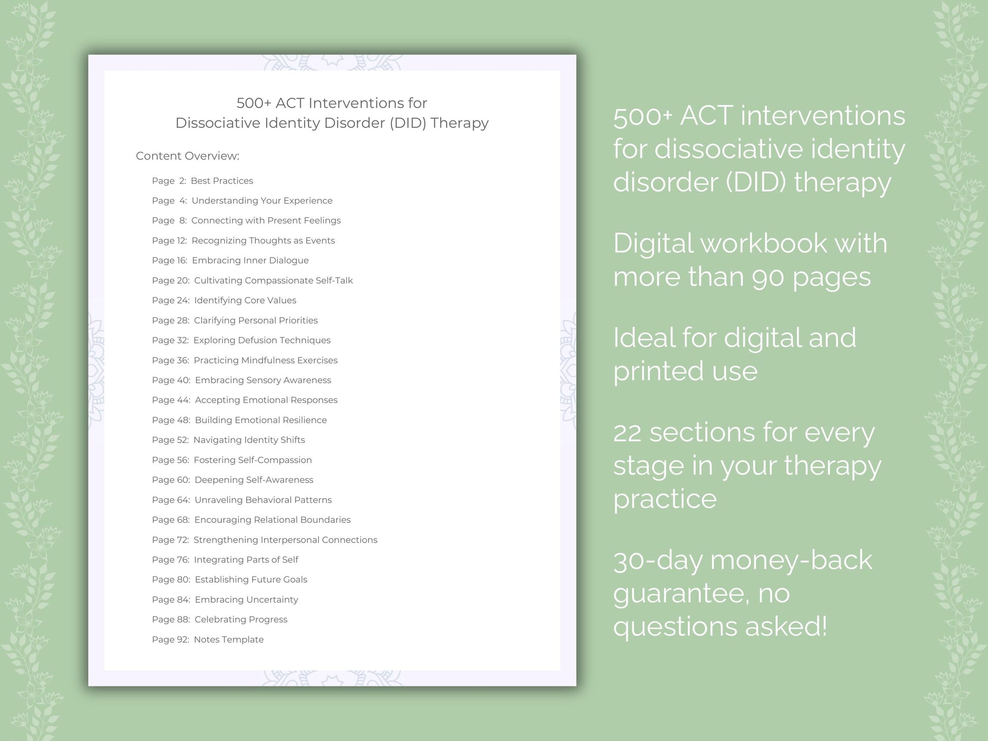 Dissociative Identity Disorder (DID) Acceptance and Commitment Therapy (ACT) Therapist Worksheets