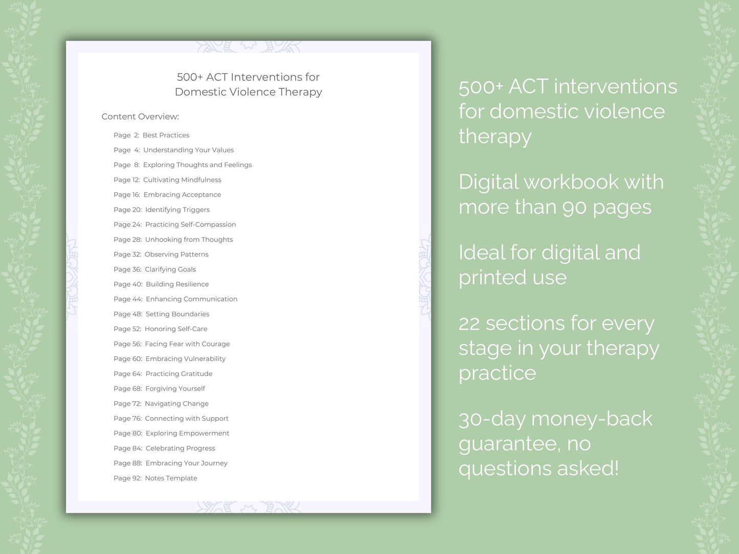 Domestic Violence Acceptance and Commitment Therapy (ACT) Therapist Worksheets