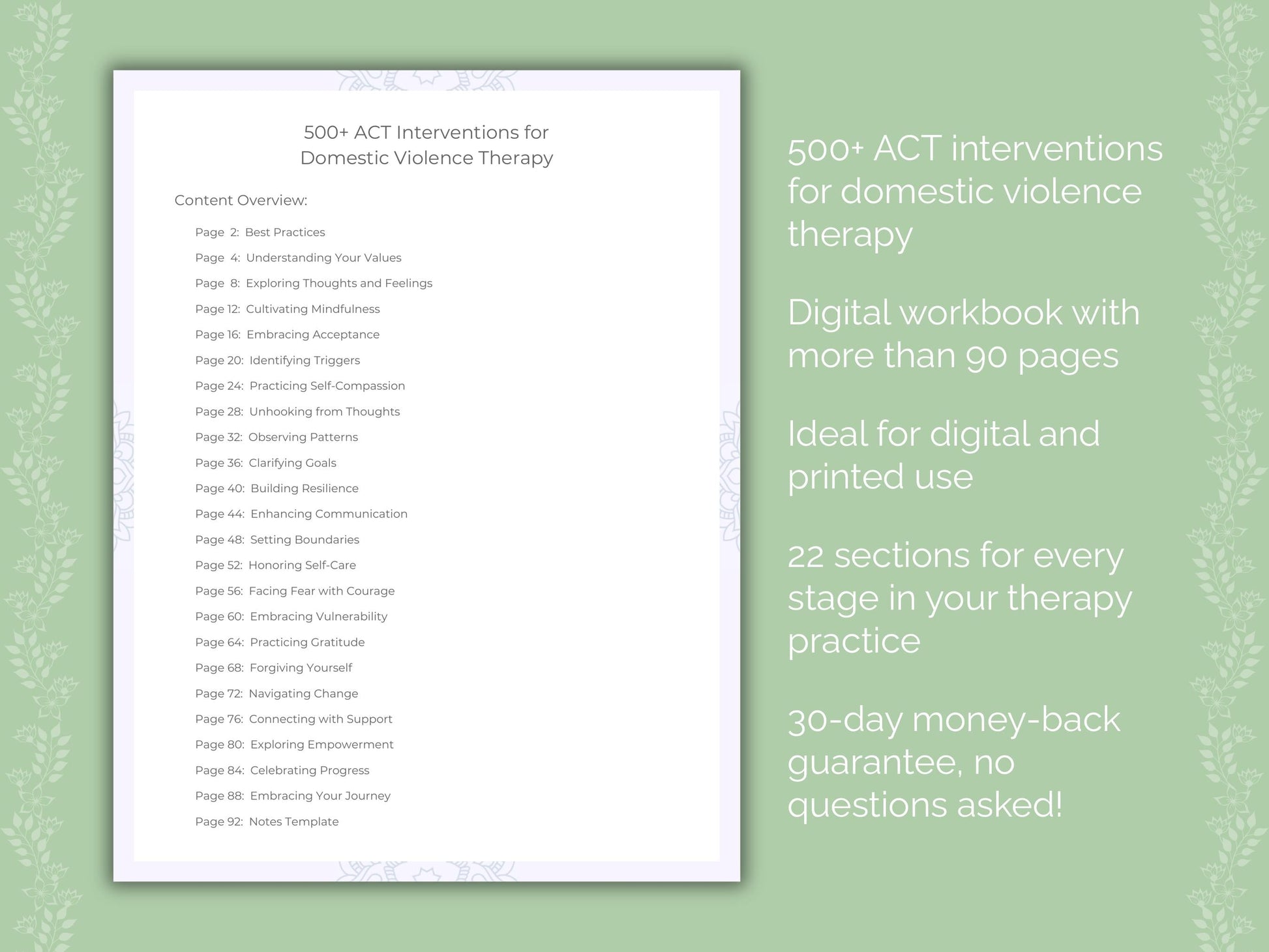 Domestic Violence Acceptance and Commitment Therapy (ACT) Therapist Worksheets