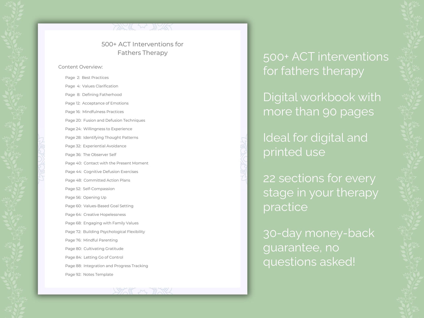 Fathers Acceptance and Commitment Therapy (ACT) Therapist Worksheets