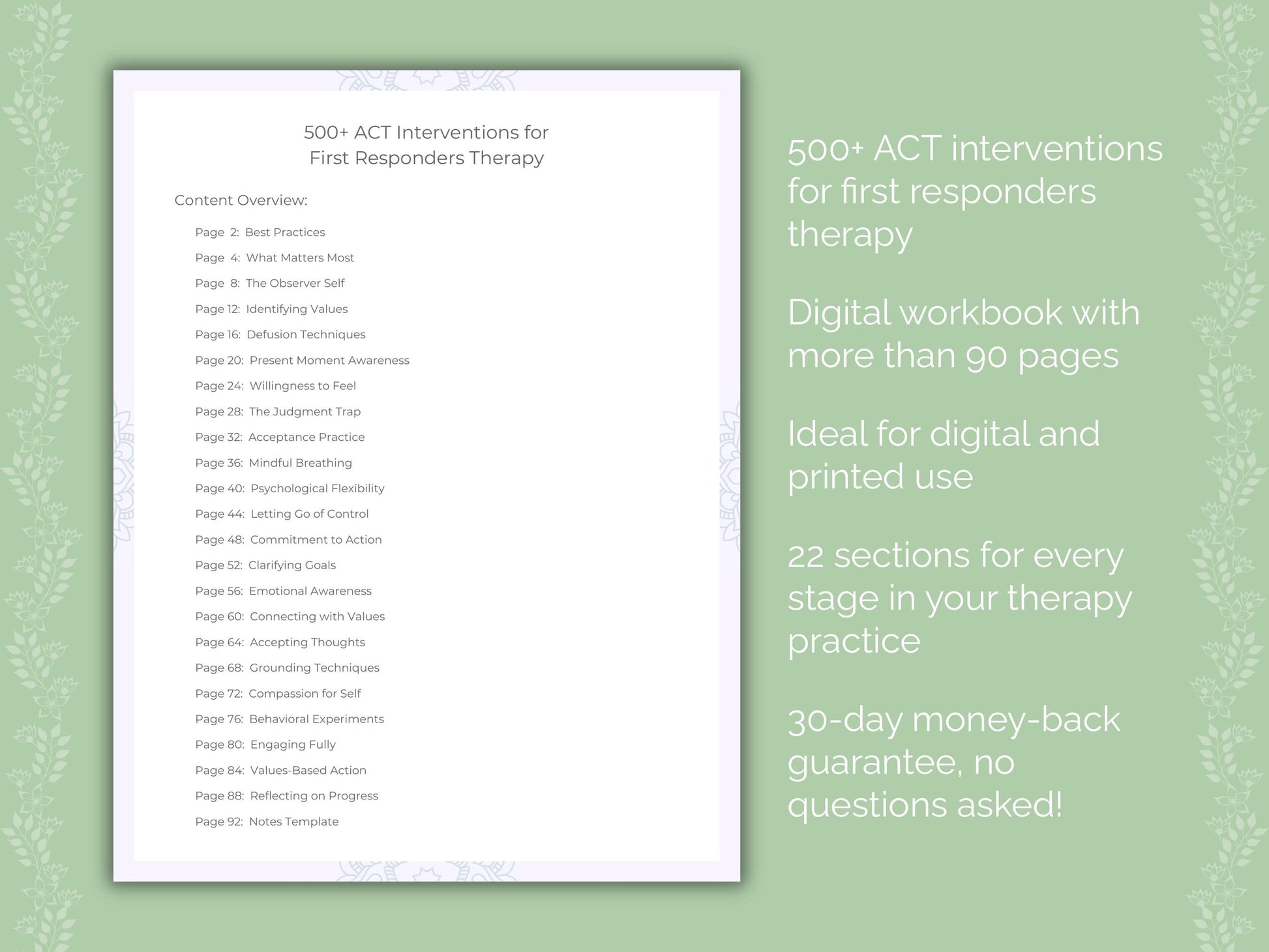 First Responders Acceptance and Commitment Therapy (ACT) Therapist Worksheets