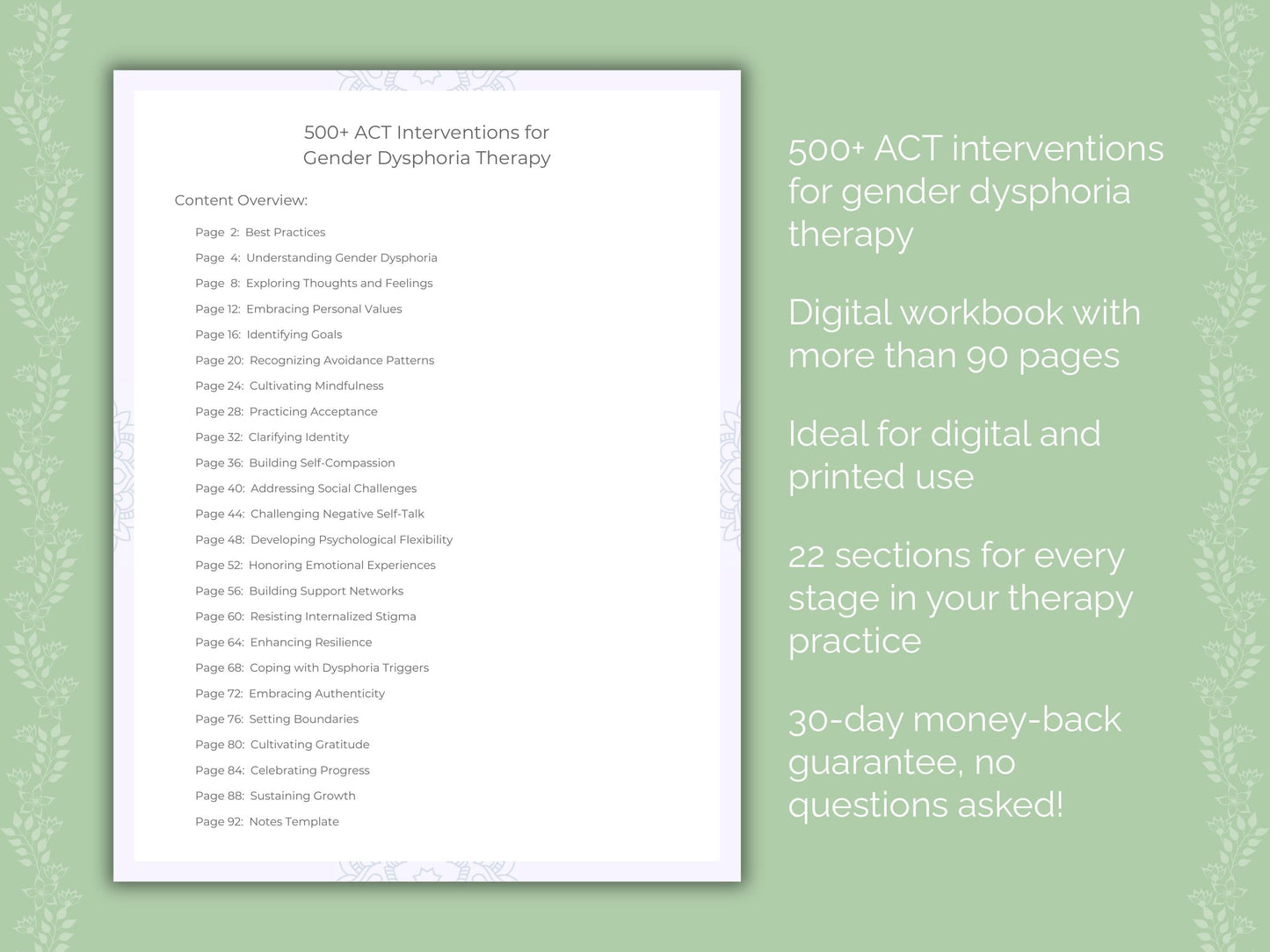 Gender Dysphoria Acceptance and Commitment Therapy (ACT) Therapist Worksheets