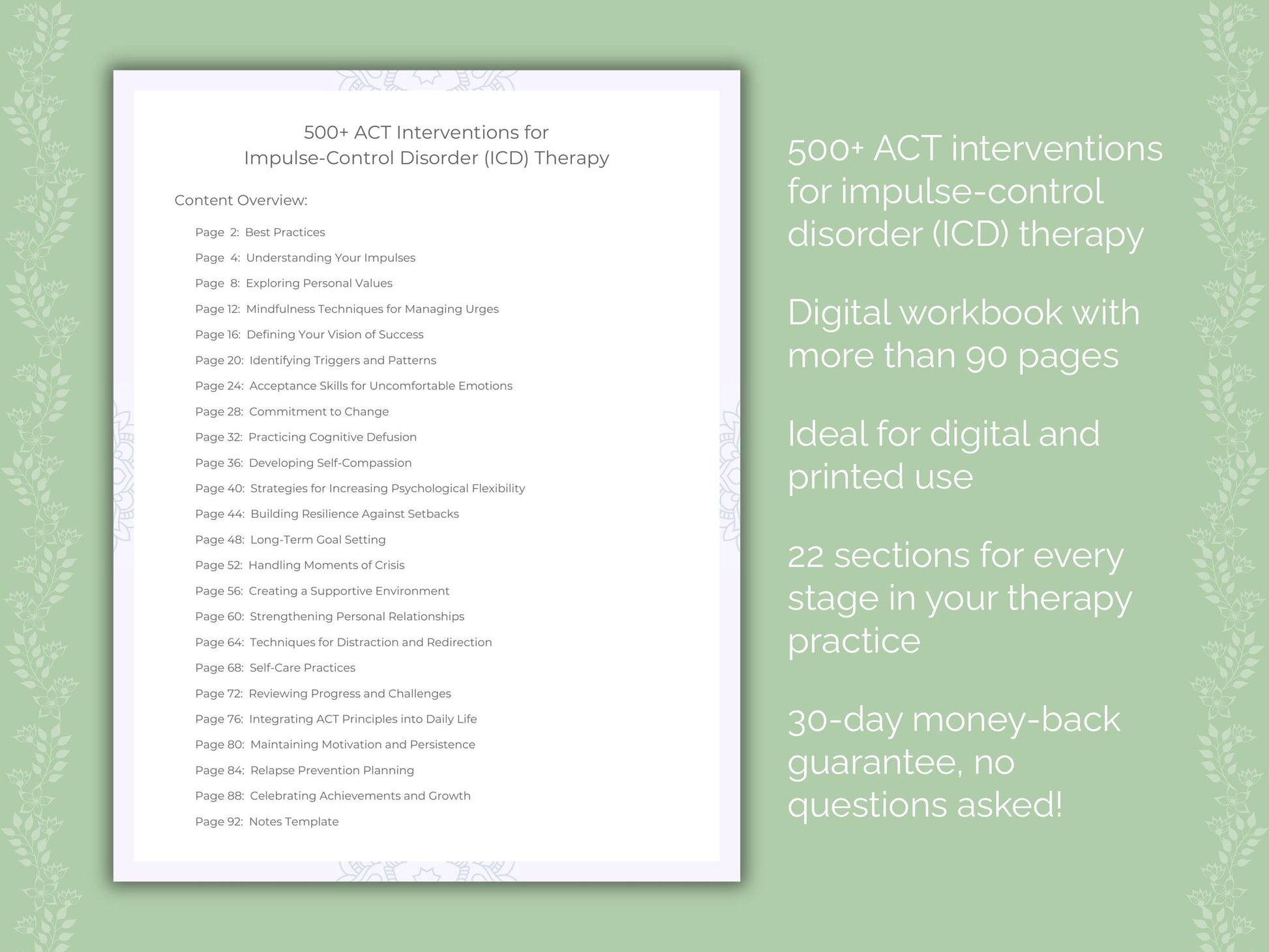 Impulse-Control Disorder (ICD) Acceptance and Commitment Therapy (ACT) Therapist Worksheets