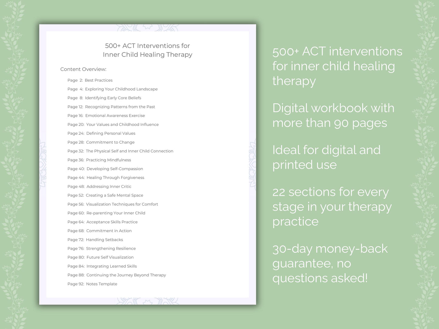 Inner Child Healing Acceptance and Commitment Therapy (ACT) Therapist Worksheets