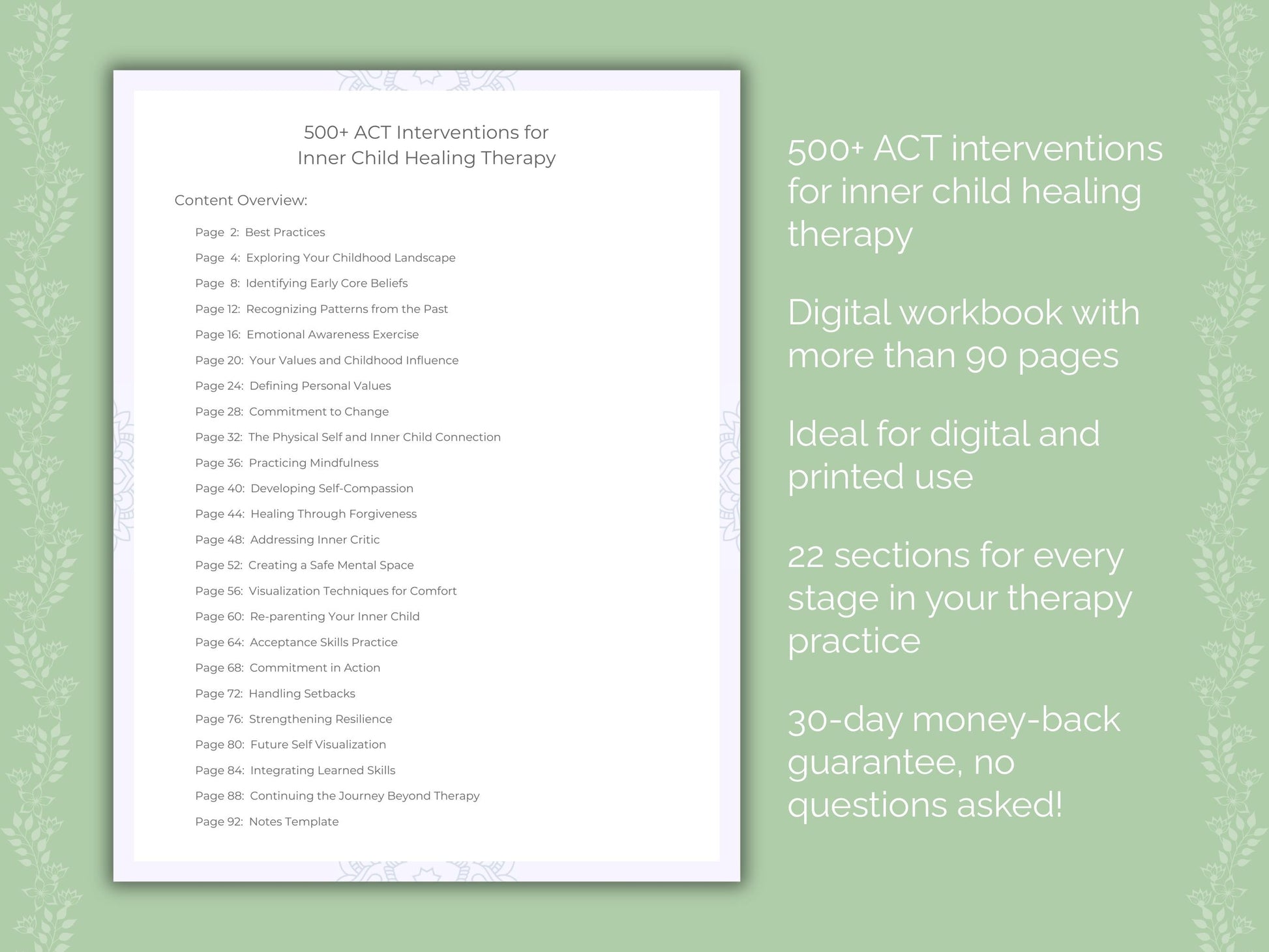 Inner Child Healing Acceptance and Commitment Therapy (ACT) Therapist Worksheets