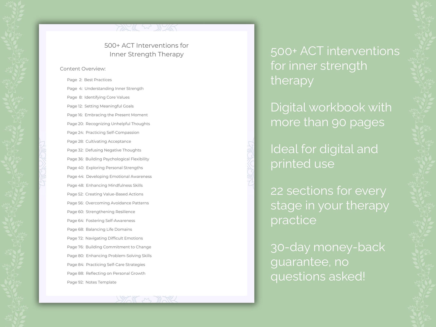 Inner Strength Acceptance and Commitment Therapy (ACT) Therapist Worksheets