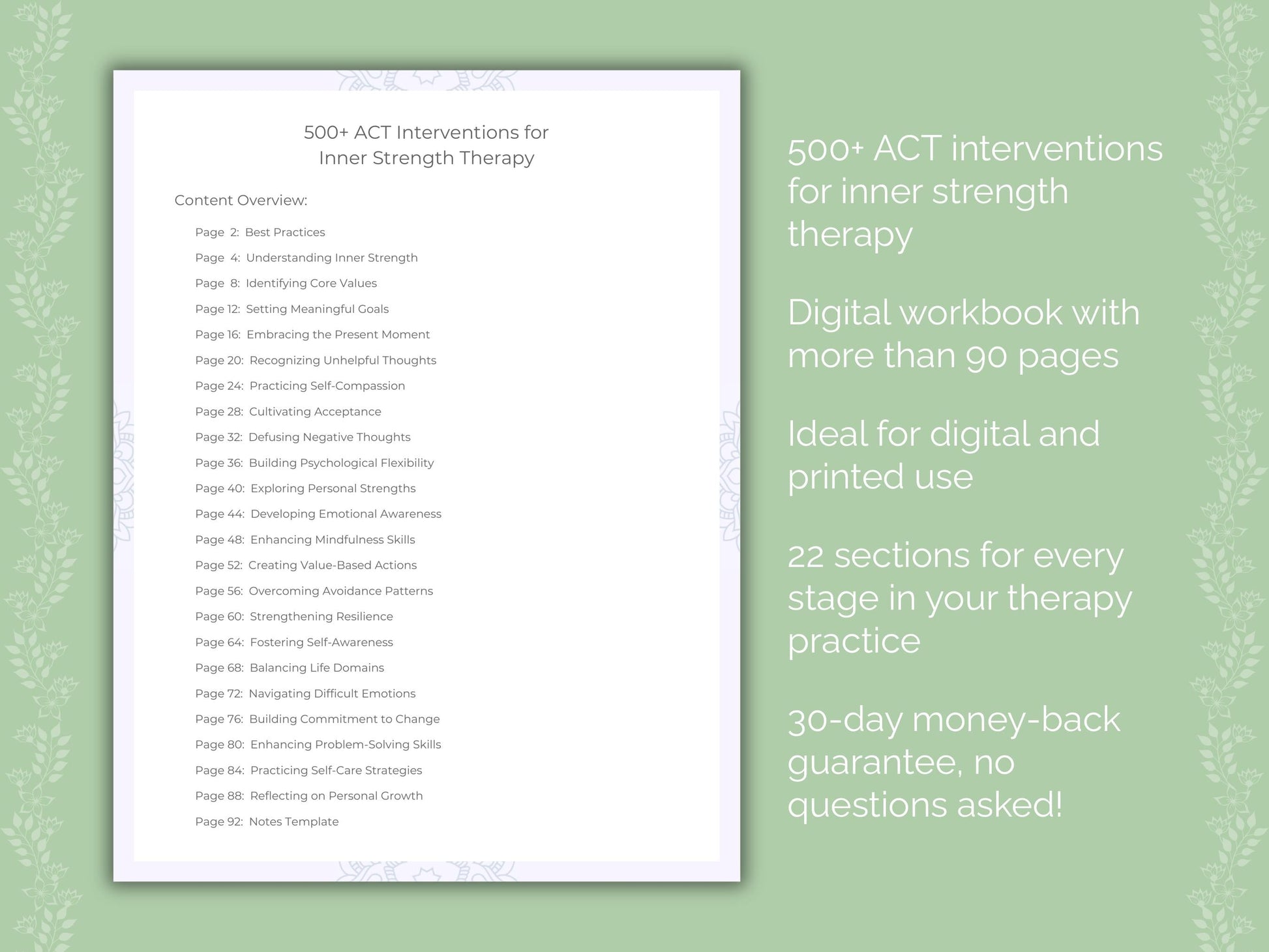 Inner Strength Acceptance and Commitment Therapy (ACT) Therapist Worksheets