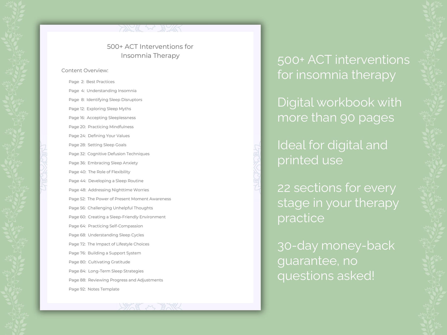 Insomnia Acceptance and Commitment Therapy (ACT) Therapist Worksheets