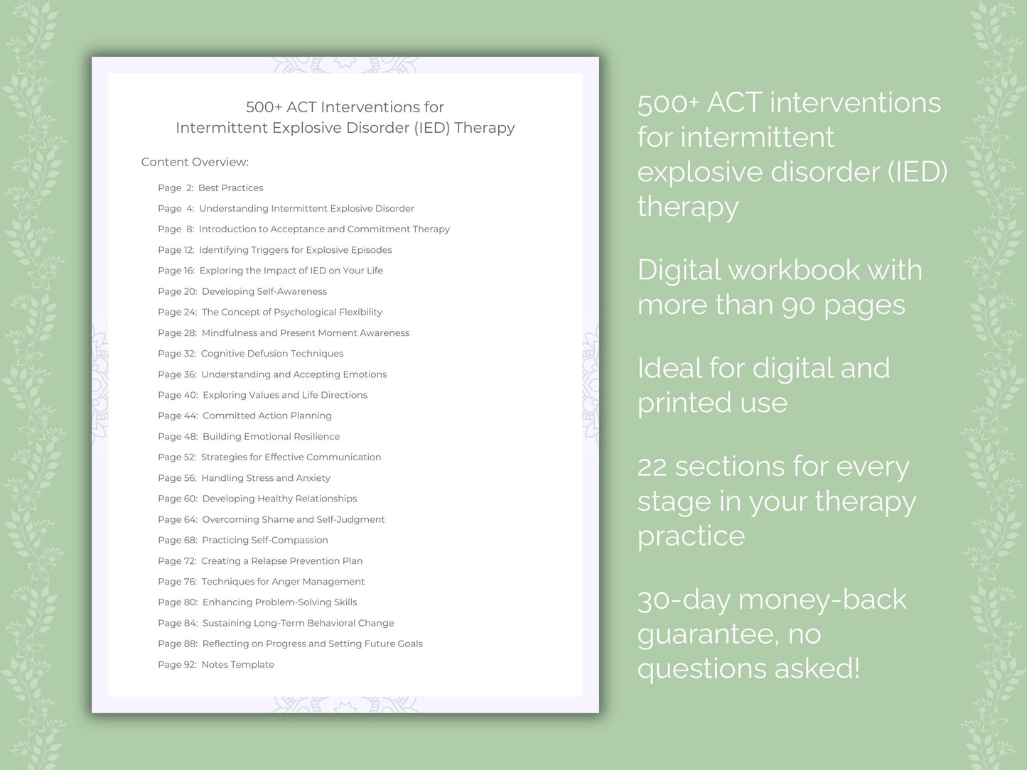 Intermittent Explosive Disorder (IED) Acceptance and Commitment Therapy (ACT) Therapist Worksheets