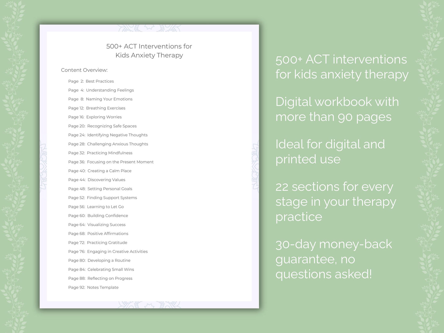 Kids Anxiety Acceptance and Commitment Therapy (ACT) Therapist Worksheets