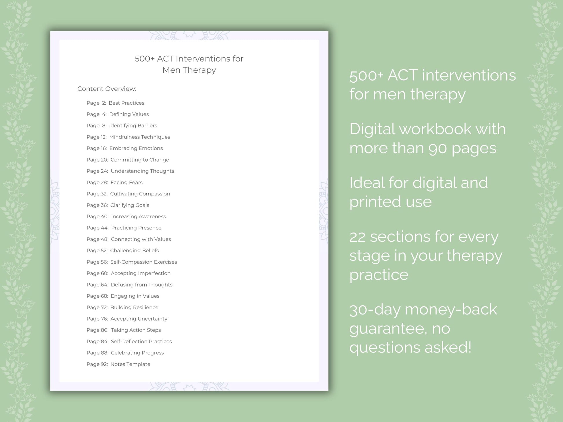 Men Acceptance and Commitment Therapy (ACT) Therapist Worksheets