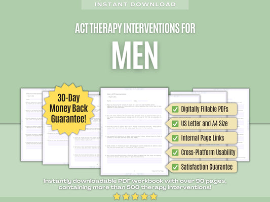 Men Acceptance and Commitment Therapy (ACT) Psychology Workbooks