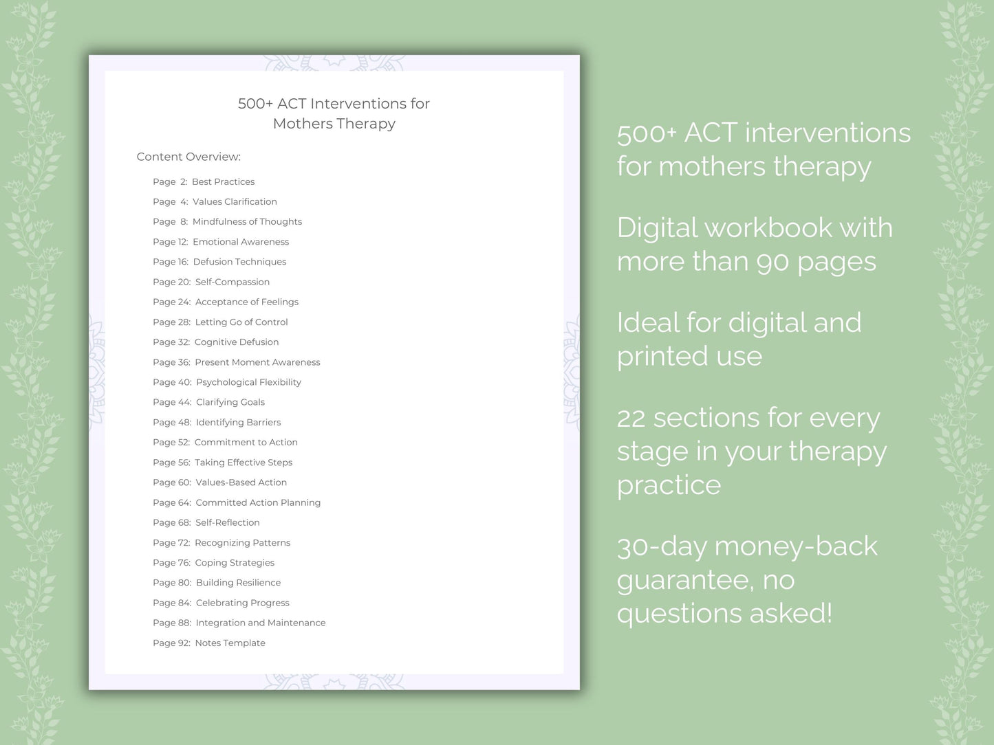 Mothers Acceptance and Commitment Therapy (ACT) Therapist Worksheets