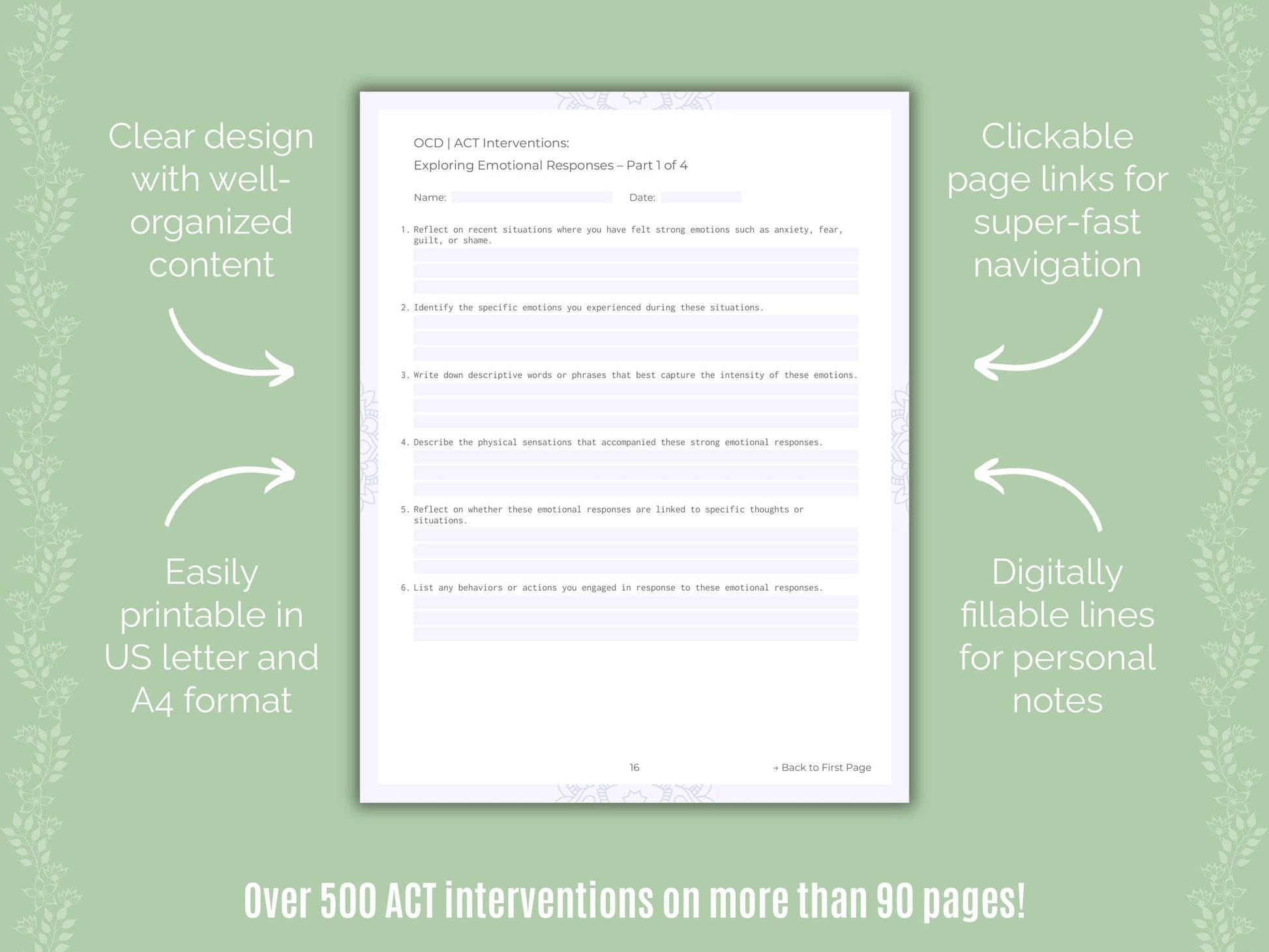 Obsessive-Compulsive Disorder (OCD) Acceptance and Commitment Therapy (ACT) Counseling Templates