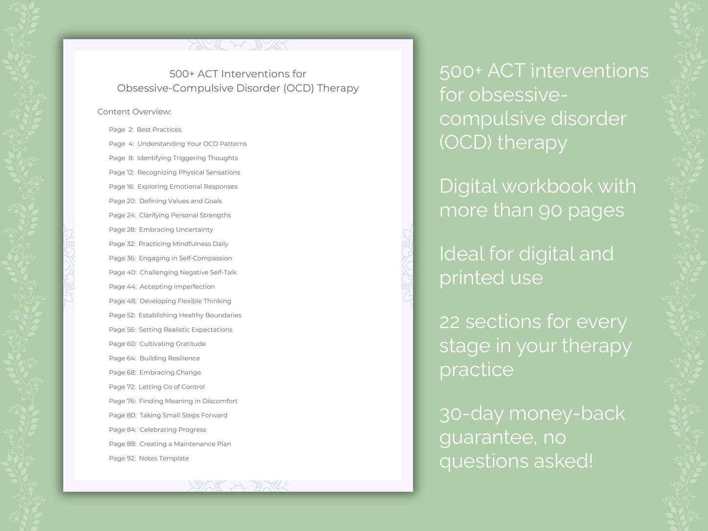 Obsessive-Compulsive Disorder (OCD) Acceptance and Commitment Therapy (ACT) Therapist Worksheets