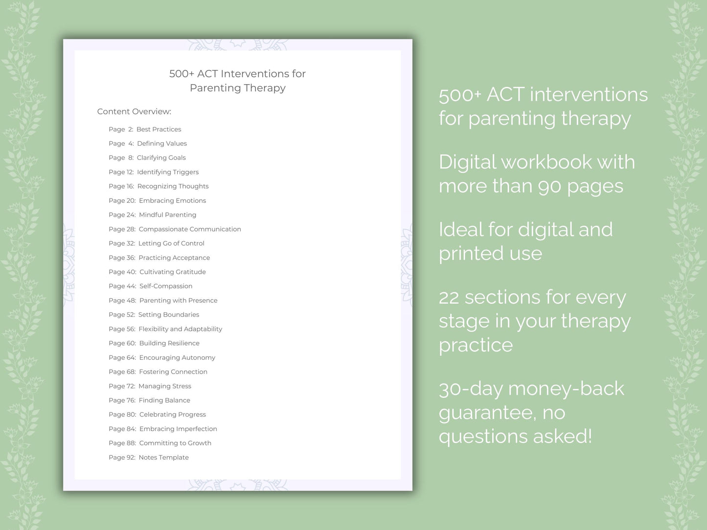 Parenting Acceptance and Commitment Therapy (ACT) Therapist Worksheets