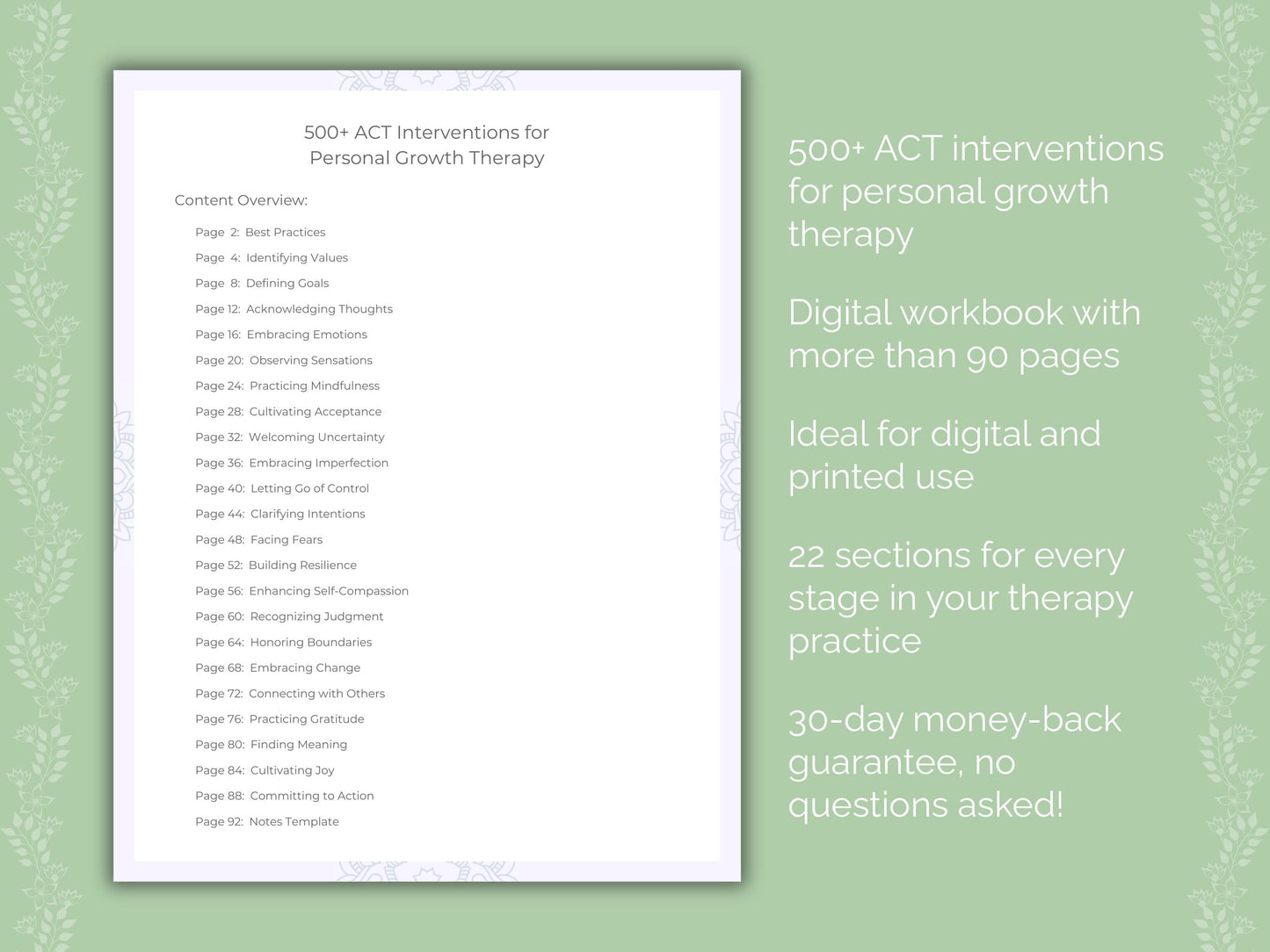 Personal Growth Acceptance and Commitment Therapy (ACT) Therapist Worksheets