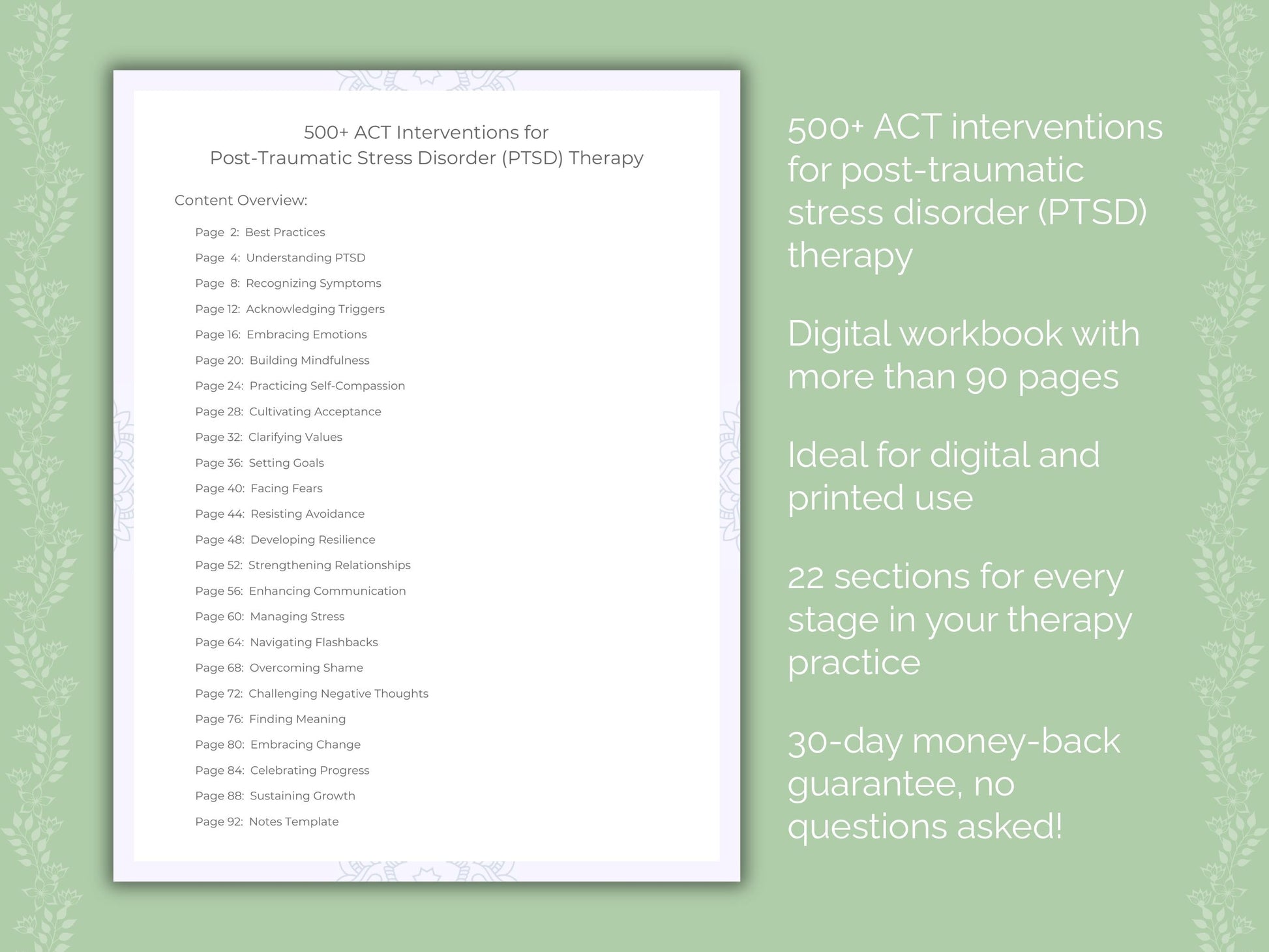 Post-Traumatic Stress Disorder (PTSD) Acceptance and Commitment Therapy (ACT) Therapist Worksheets