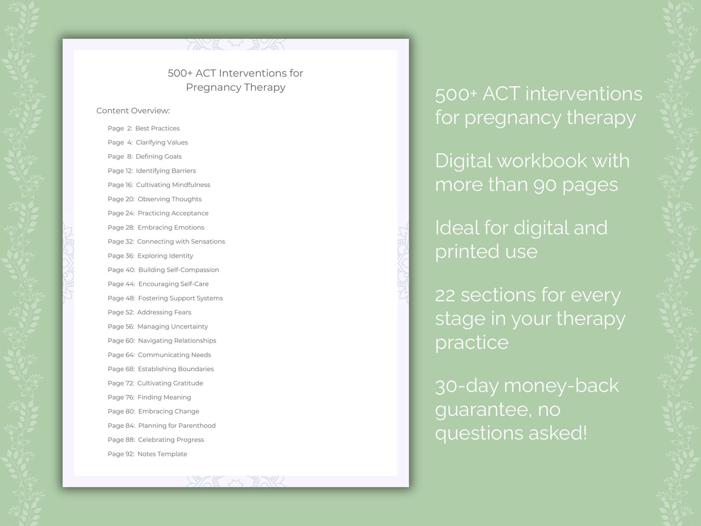 Pregnancy Acceptance and Commitment Therapy (ACT) Therapist Worksheets