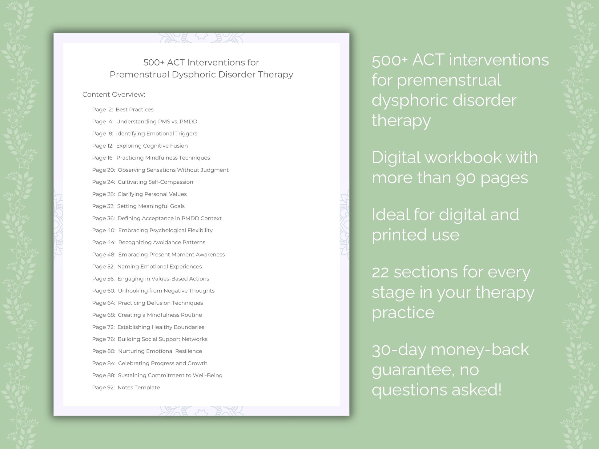 Premenstrual Dysphoric Disorder Acceptance and Commitment Therapy (ACT) Therapist Worksheets