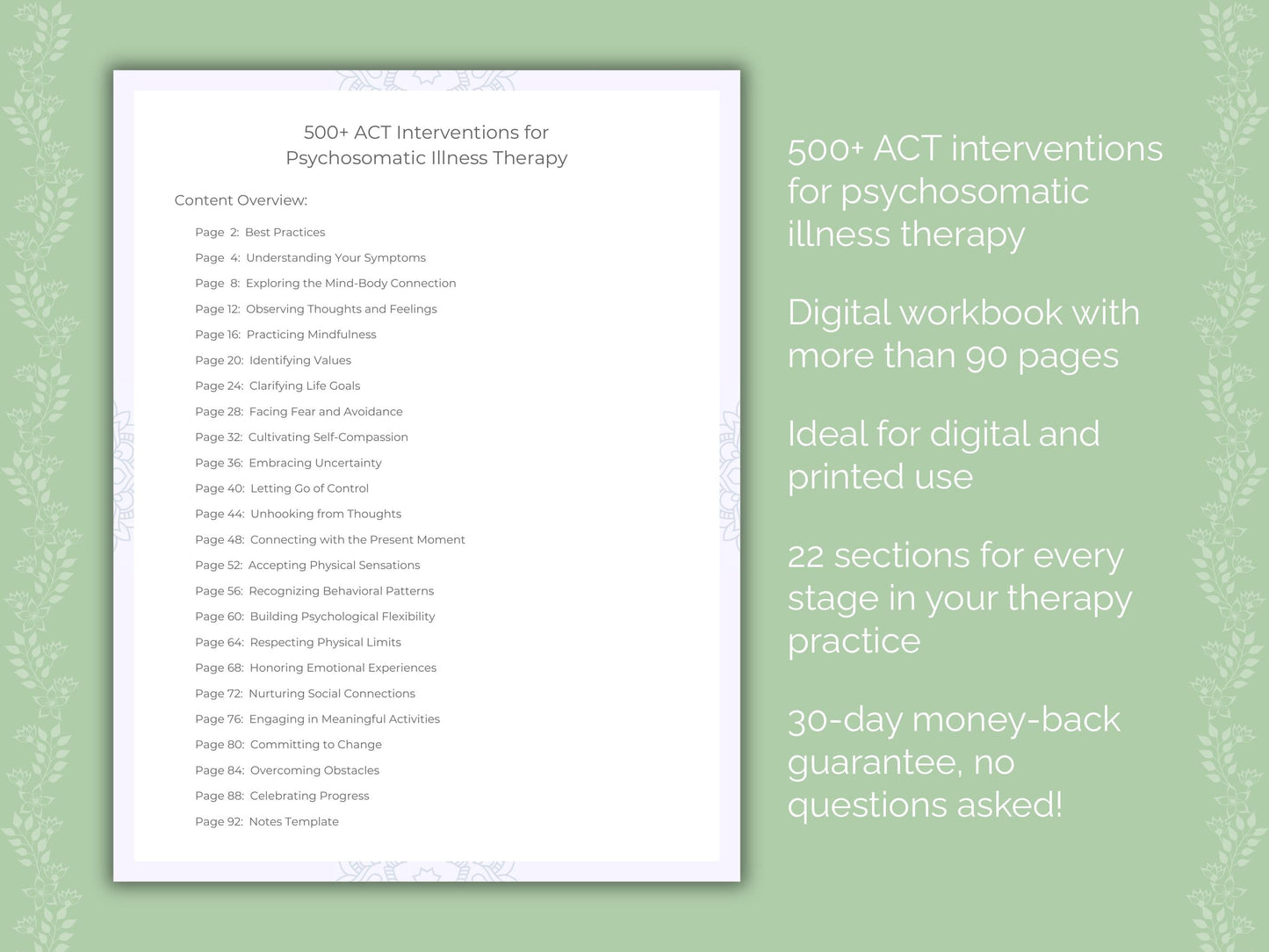 Psychosomatic Illness Acceptance and Commitment Therapy (ACT) Therapist Worksheets