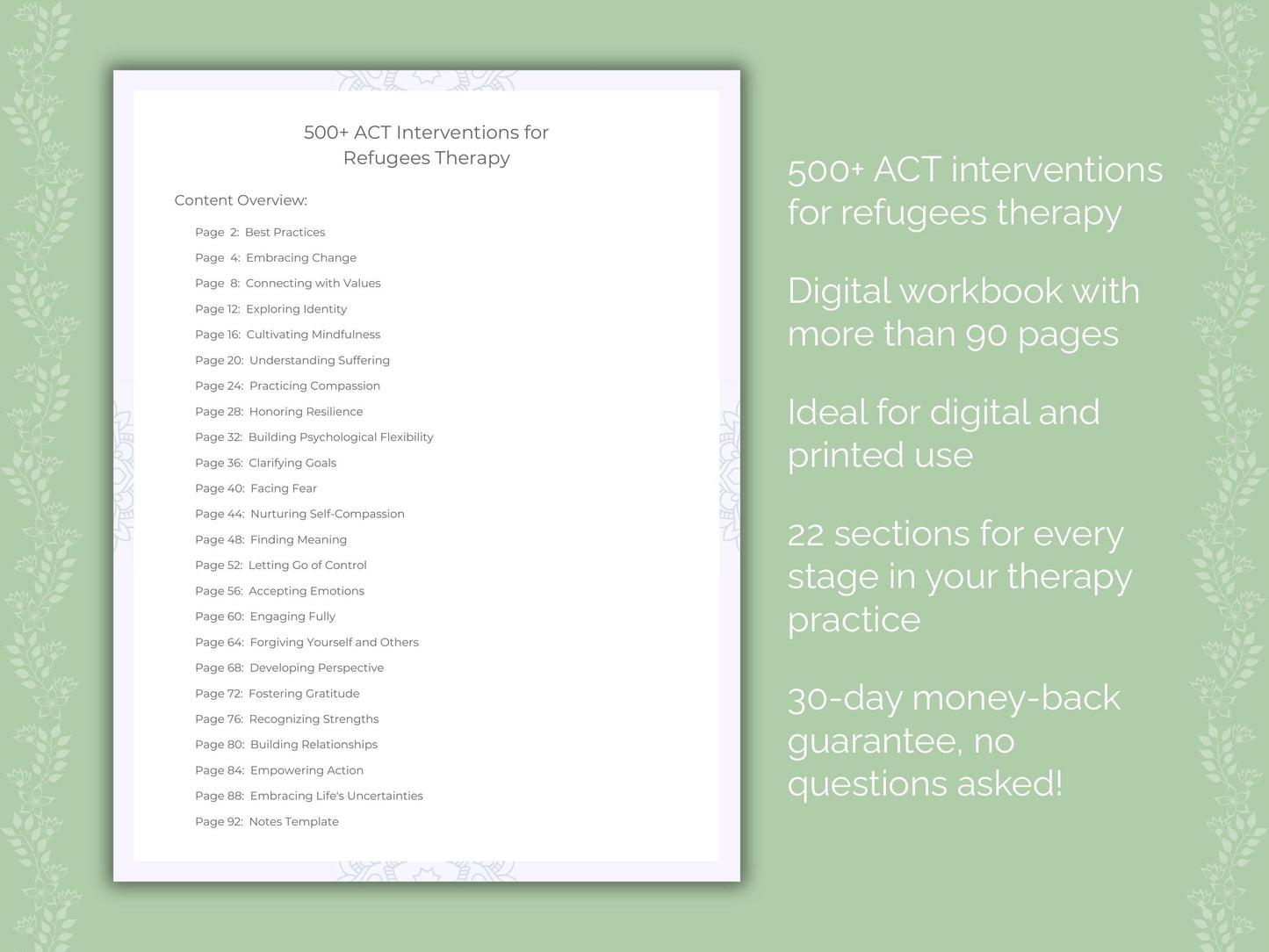 Refugees Acceptance and Commitment Therapy (ACT) Therapist Worksheets