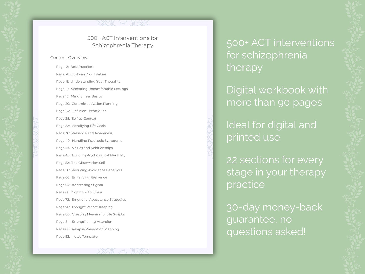 Schizophrenia Acceptance and Commitment Therapy (ACT) Therapist Worksheets