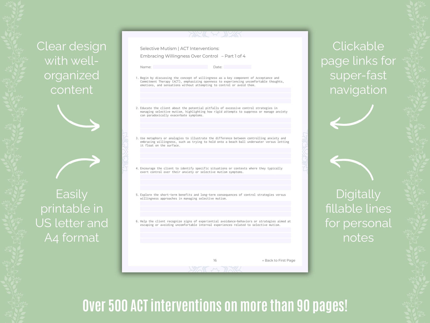 Selective Mutism Acceptance and Commitment Therapy (ACT) Counseling Templates