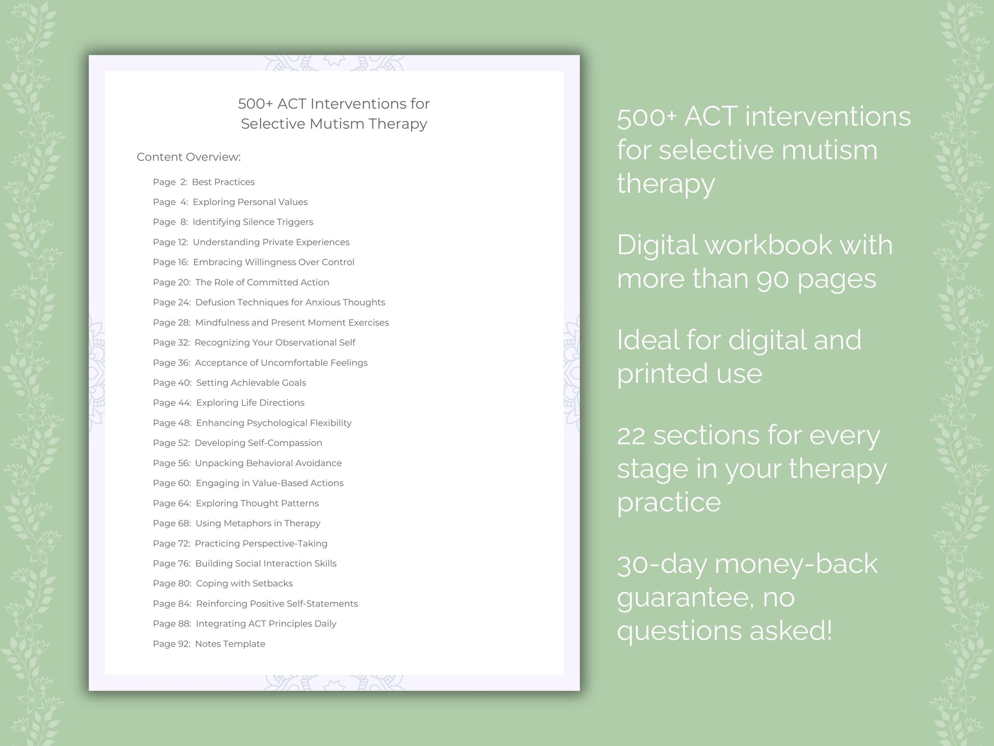 Selective Mutism Acceptance and Commitment Therapy (ACT) Therapist Worksheets