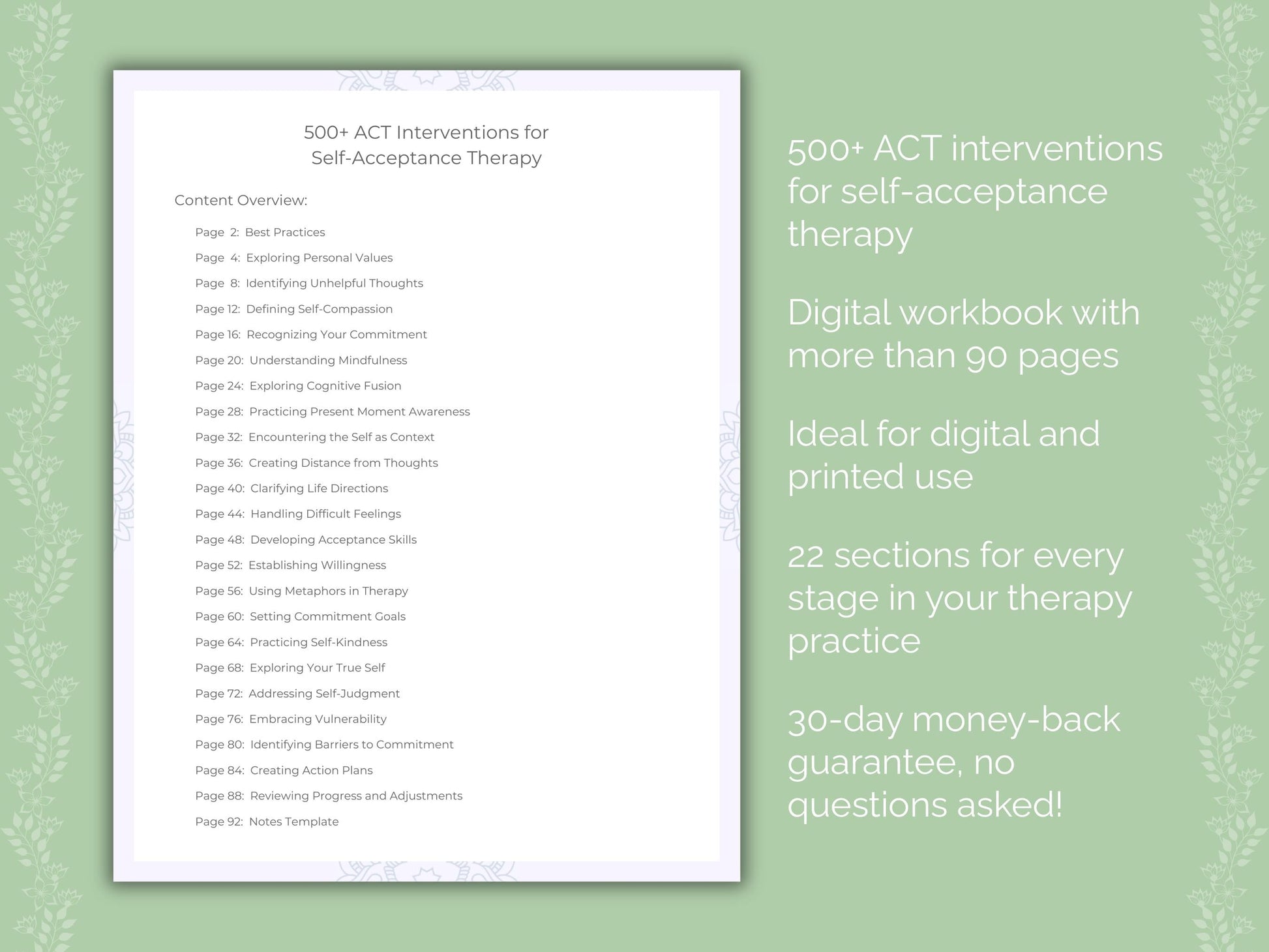 Self-Acceptance Acceptance and Commitment Therapy (ACT) Therapist Worksheets