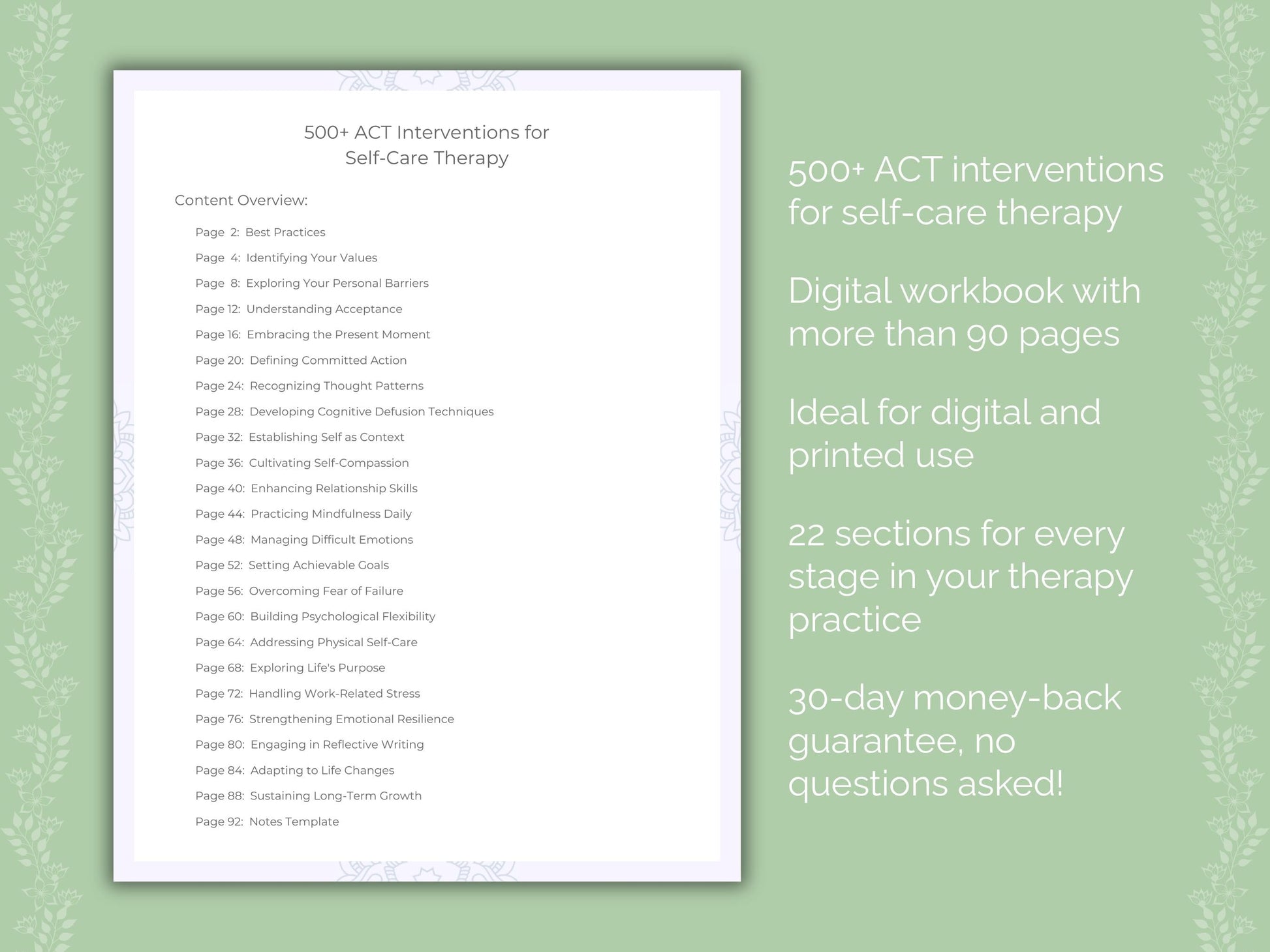 Self-Care Acceptance and Commitment Therapy (ACT) Therapist Worksheets