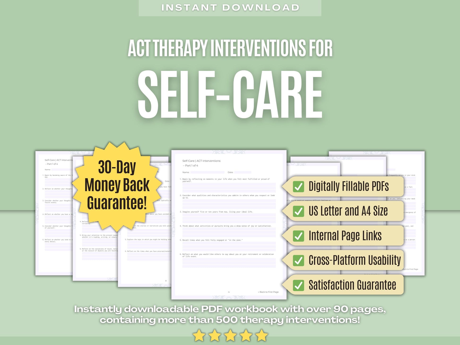 Self-Care Acceptance and Commitment Therapy (ACT) Psychology Workbooks