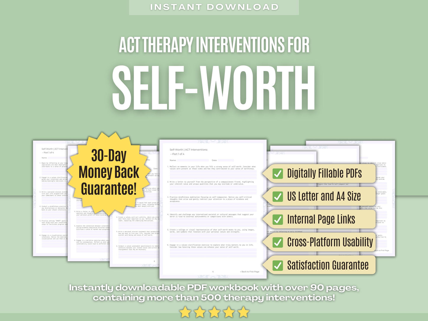 Self-Worth Acceptance and Commitment Therapy (ACT) Psychology Workbooks