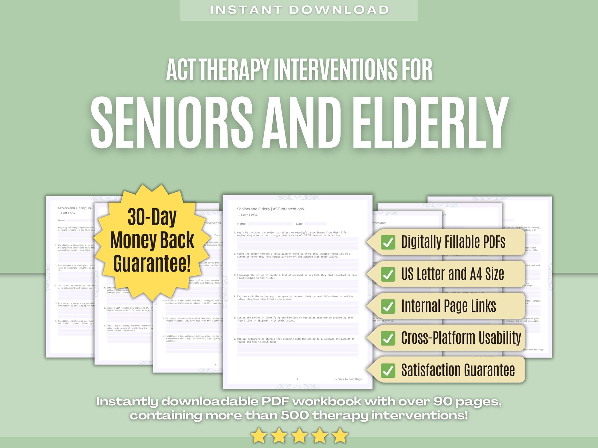 Seniors and Elderly Acceptance and Commitment Therapy (ACT) Psychology Workbooks