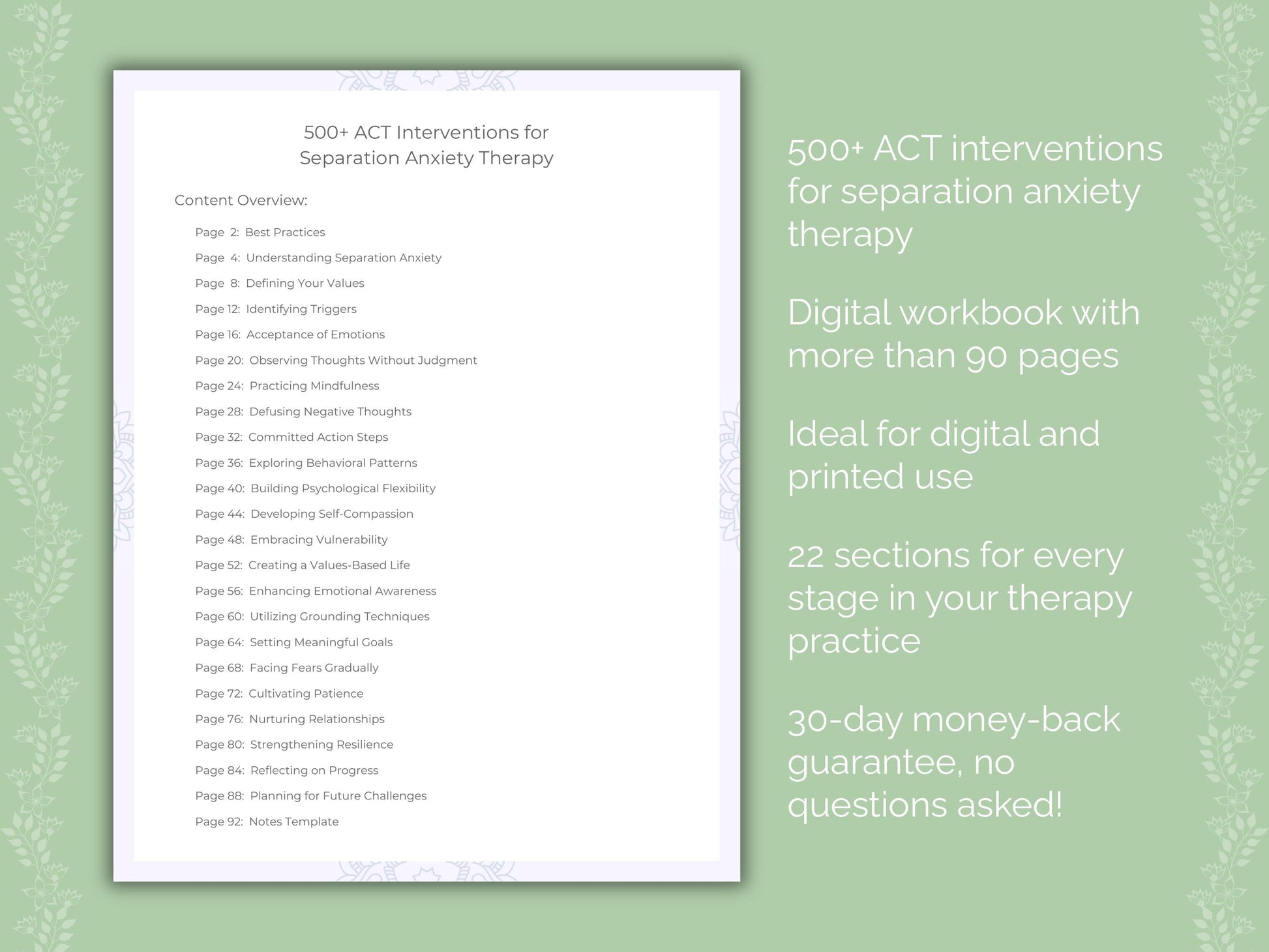 Separation Anxiety Acceptance and Commitment Therapy (ACT) Therapist Worksheets