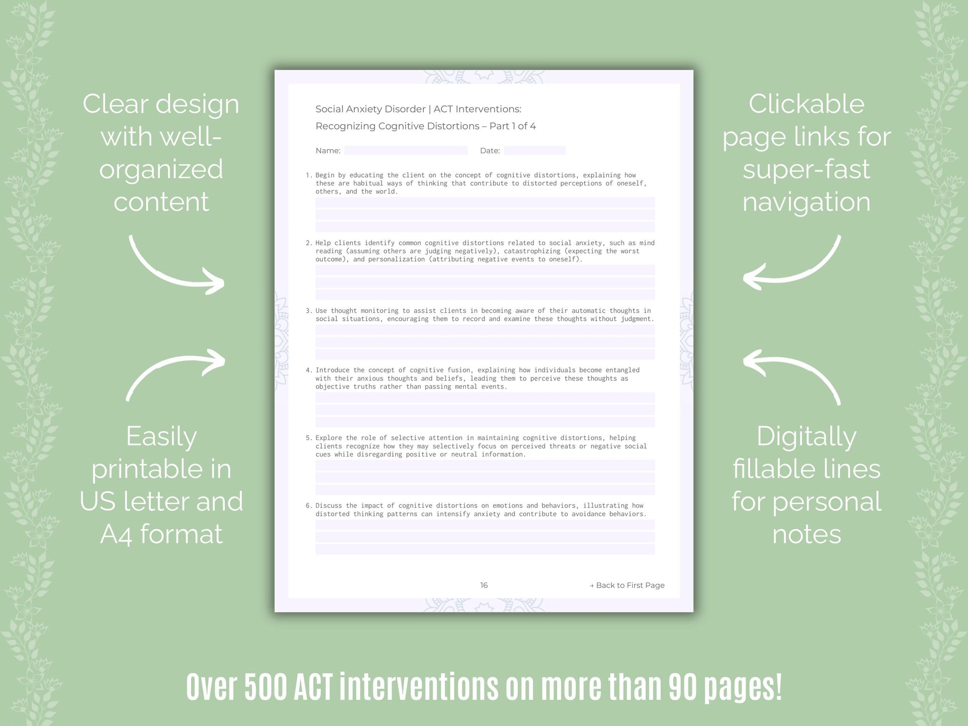 Social Anxiety Disorder Acceptance and Commitment Therapy (ACT) Counseling Templates