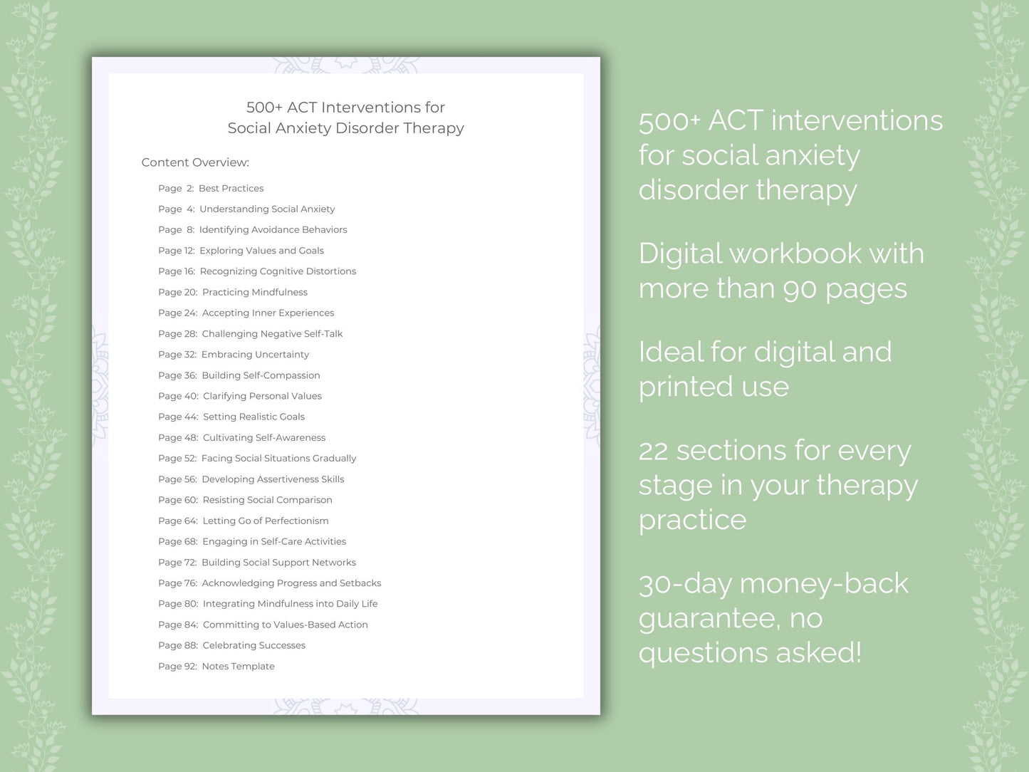 Social Anxiety Disorder Acceptance and Commitment Therapy (ACT) Therapist Worksheets