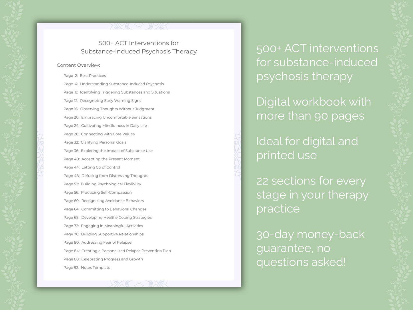 Substance-Induced Psychosis Acceptance and Commitment Therapy (ACT) Therapist Worksheets