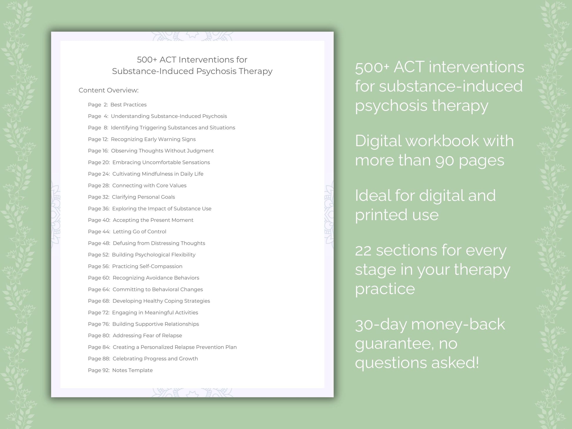 Substance-Induced Psychosis Acceptance and Commitment Therapy (ACT) Therapist Worksheets