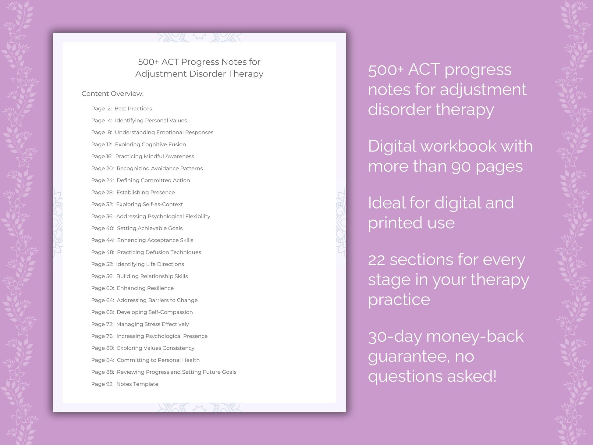 Adjustment Disorder Acceptance and Commitment Therapy (ACT) Therapist Worksheets