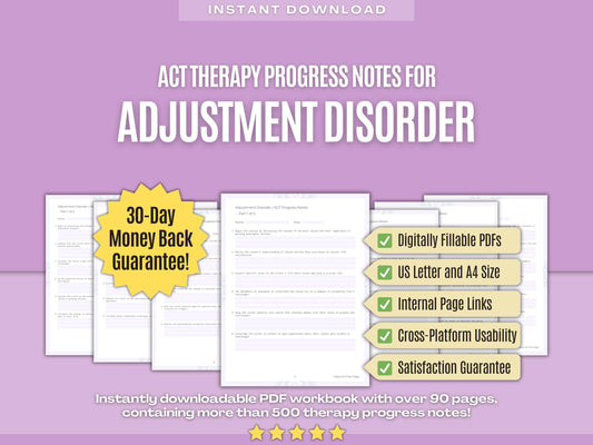 Adjustment Disorder Acceptance and Commitment Therapy (ACT) Psychology Workbooks