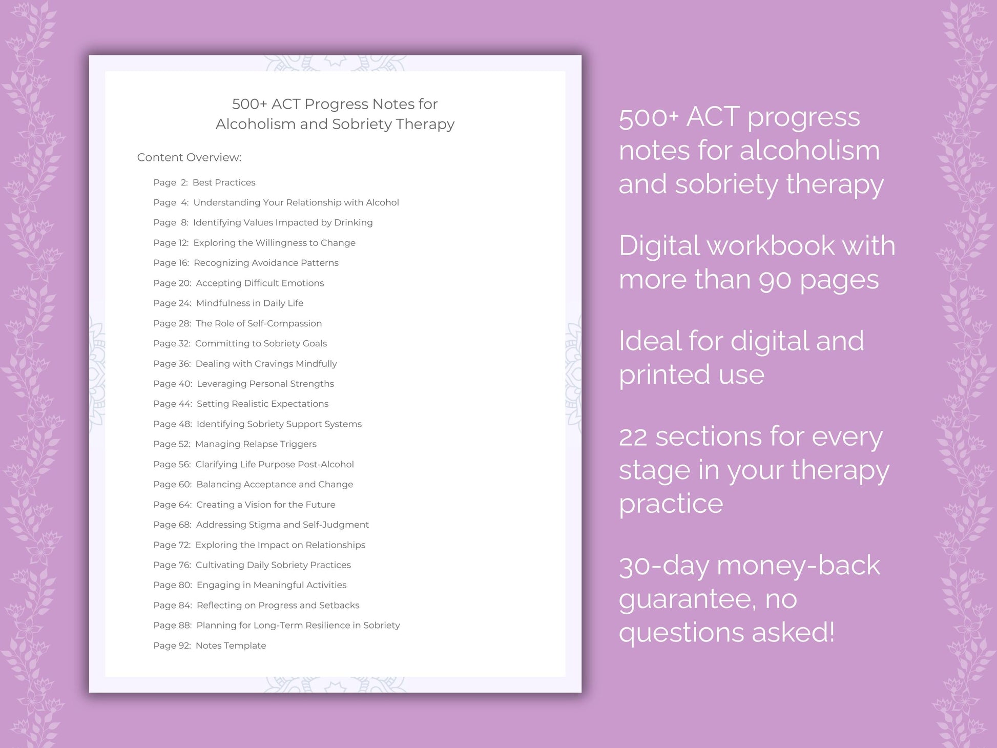 Alcoholism and Sobriety Acceptance and Commitment Therapy (ACT) Therapist Worksheets