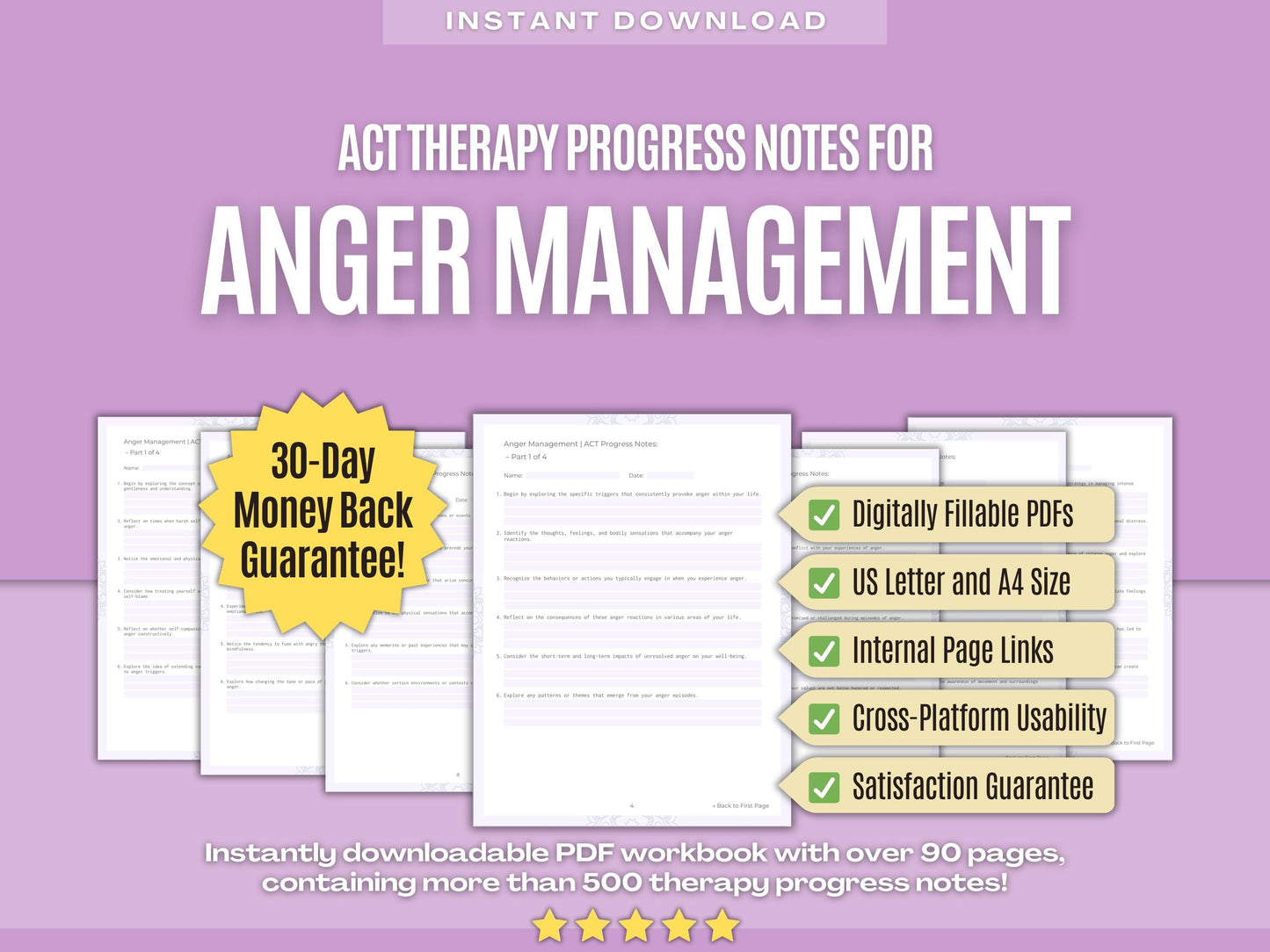 Anger Management Acceptance and Commitment Therapy (ACT) Psychology Workbooks