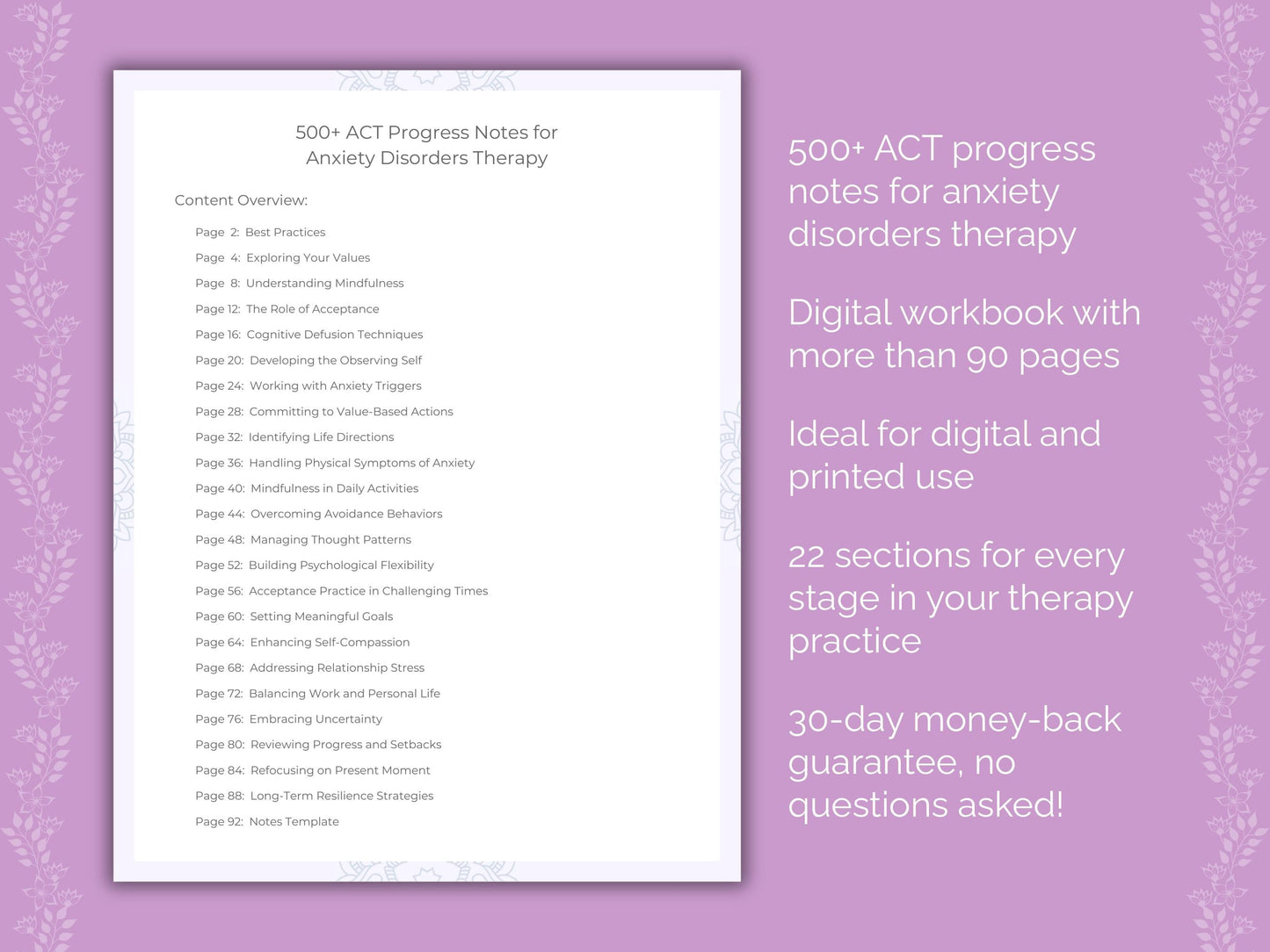 Anxiety Disorders Acceptance and Commitment Therapy (ACT) Therapist Worksheets