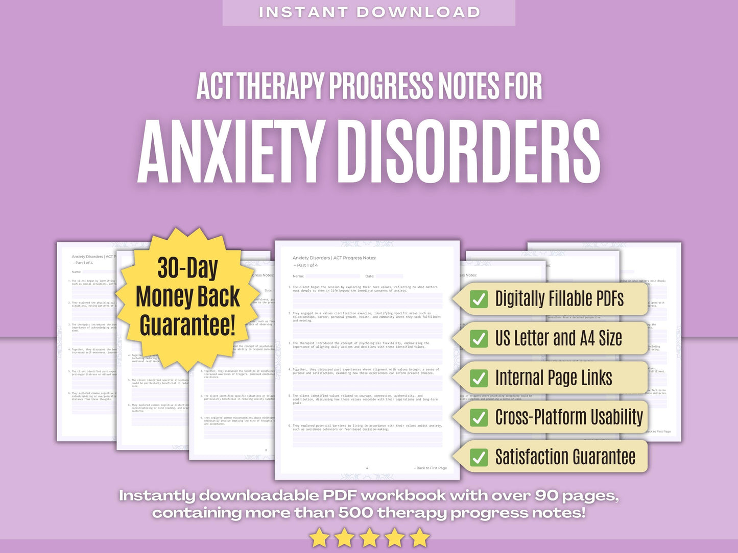 Anxiety Disorders Acceptance and Commitment Therapy (ACT) Psychology Workbooks