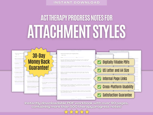 Attachment Styles Acceptance and Commitment Therapy (ACT) Psychology Workbooks