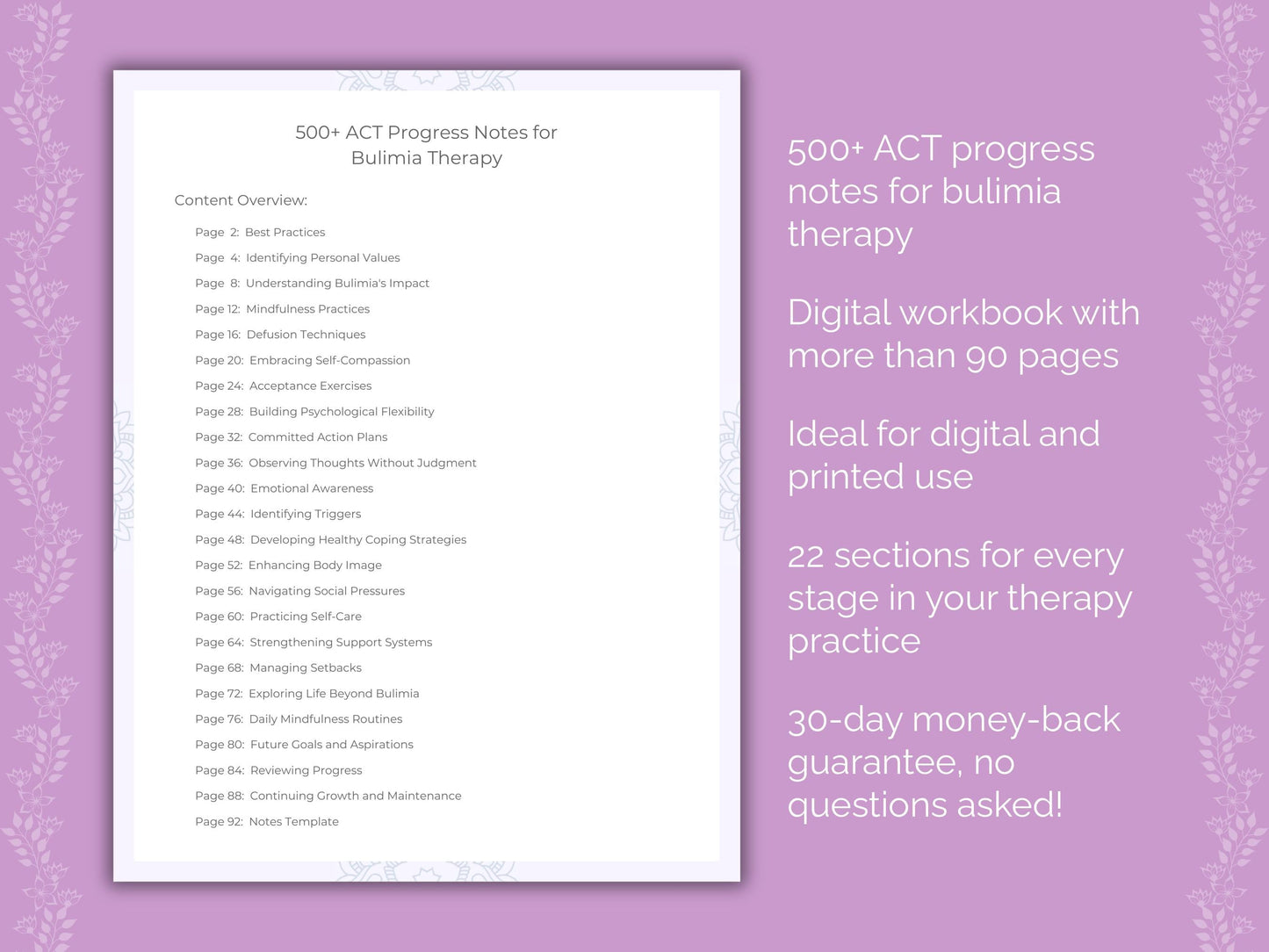 Bulimia Acceptance and Commitment Therapy (ACT) Therapist Worksheets