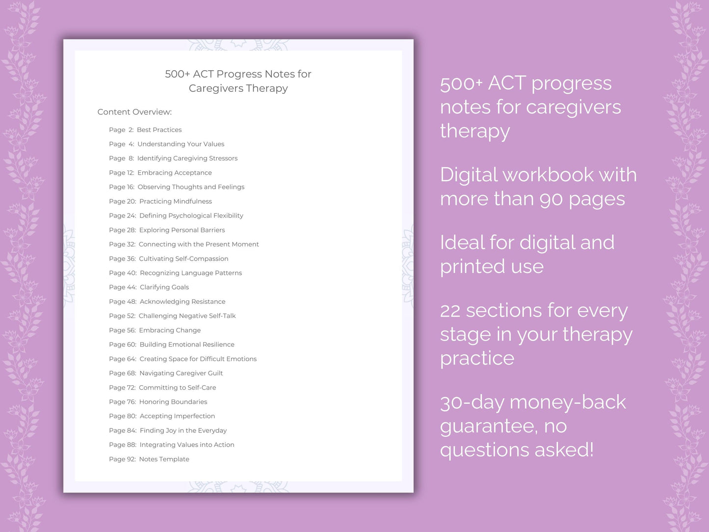 Caregivers Acceptance and Commitment Therapy (ACT) Therapist Worksheets