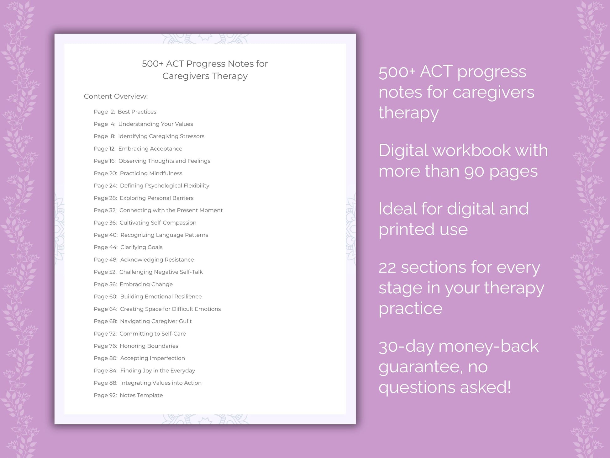 Caregivers Acceptance and Commitment Therapy (ACT) Therapist Worksheets